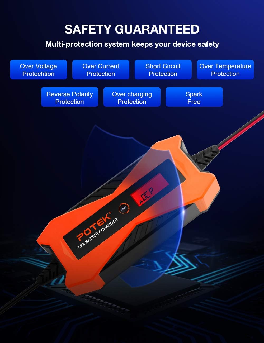 6V/12V 7.2A Smart Car Battery Charger and Maintainer A93515