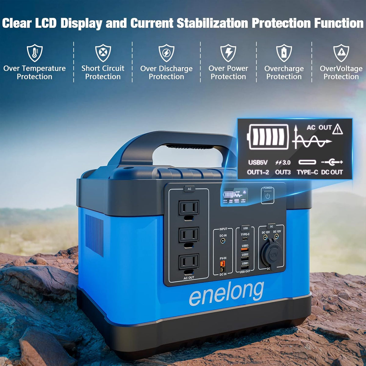 1100Wh 1200W Portable Power Station with 3x110V AC Outlets D29704