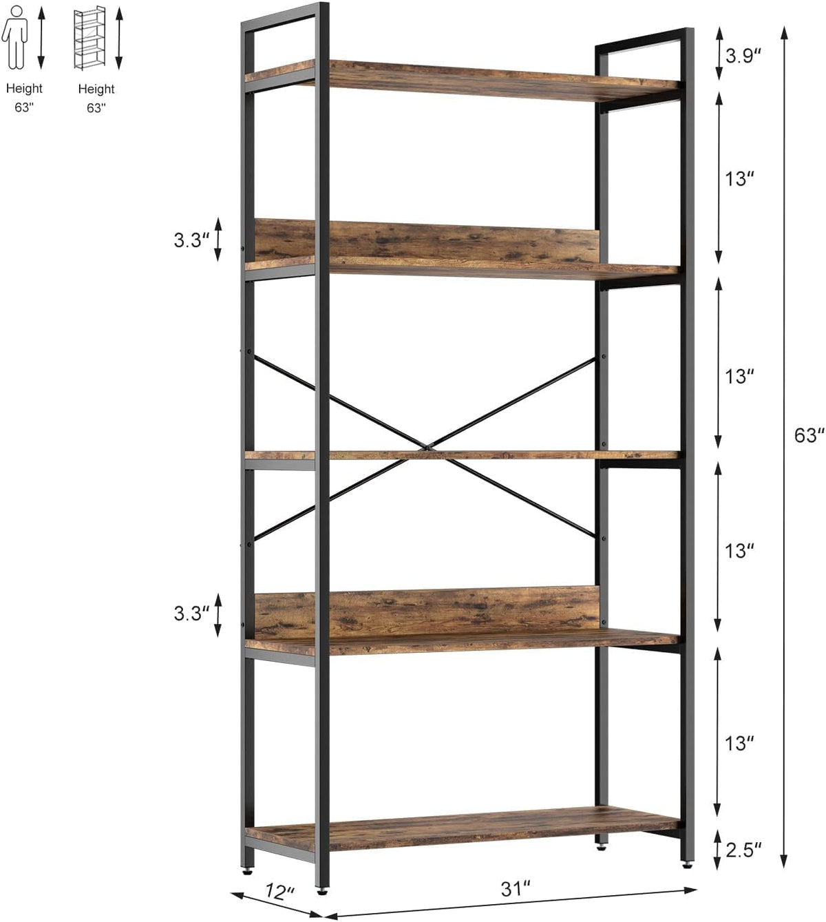 4 Tier Wood and Metal Bookshelf N121108