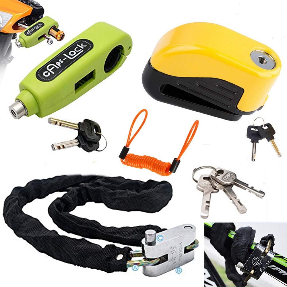Alarm Disc Brake Lock + Motorcycle Handlebar Lock + Heavy Duty Padlock Set + 1.5m Reminder Cable Z930125