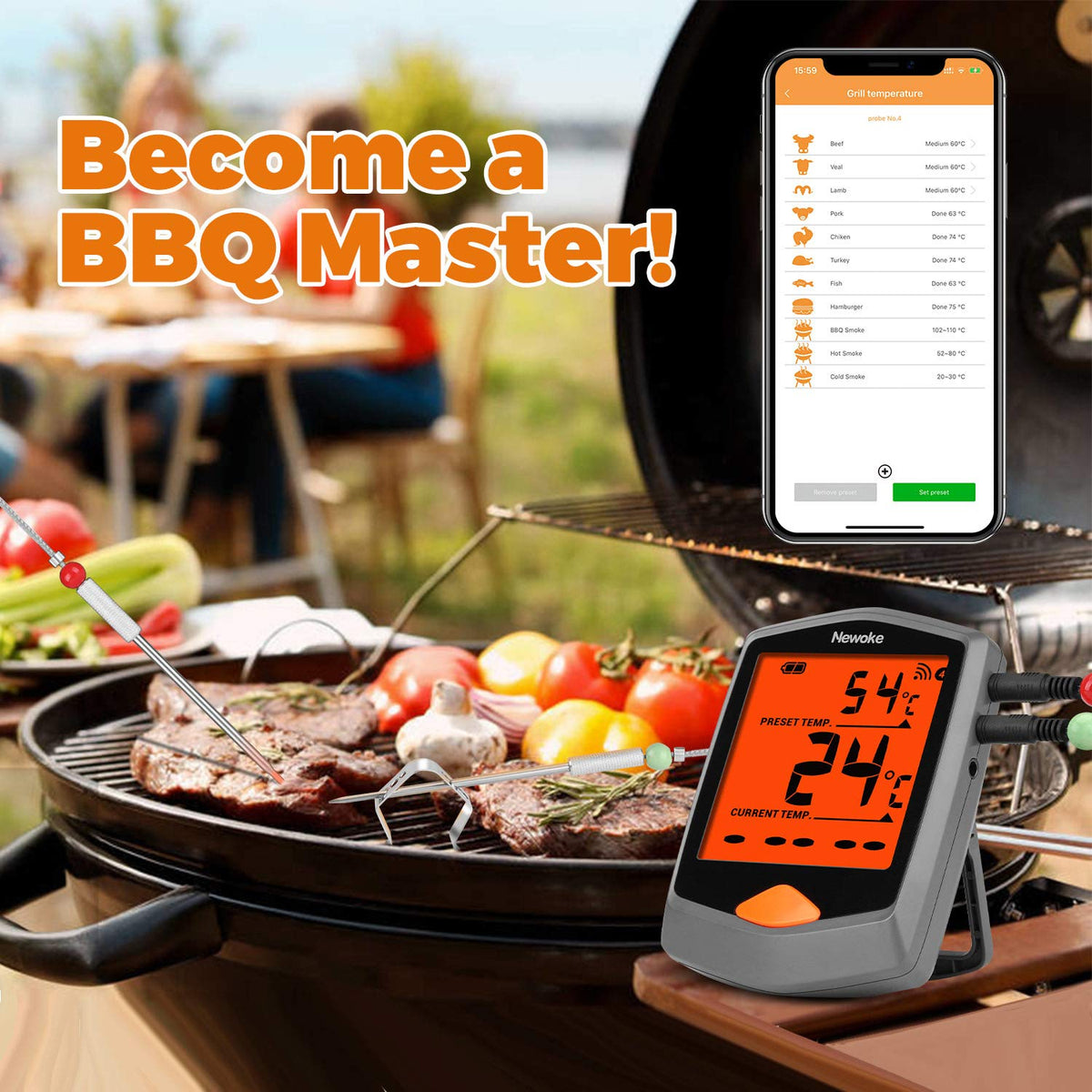 Digital Meat Thermometer with 2 Probes, 3.3 Inch LCD Display, Pack of 2 S3929