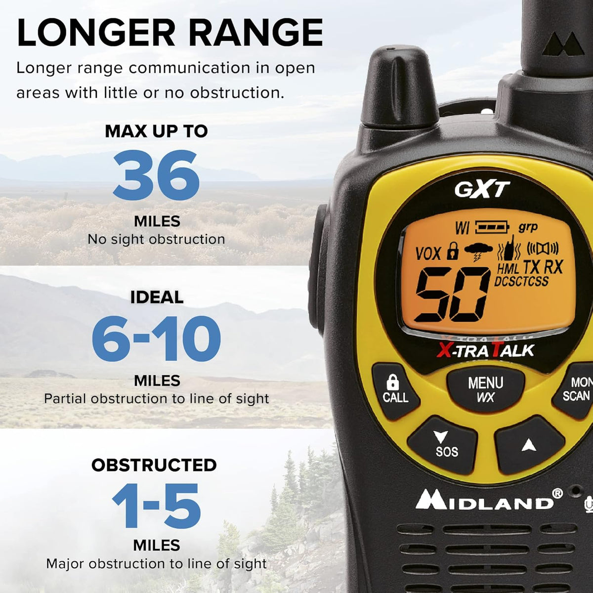50 Channel Waterproof GMRS Two-Way Radio Black/Yellow Pair Pack R71273