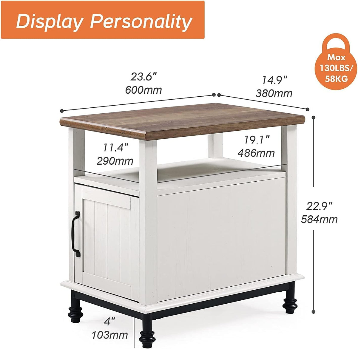 White Oak Nightstand with Storage Shelf and Cabinet P9387