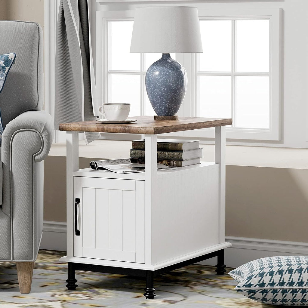 White Oak Nightstand with Storage Shelf and Cabinet P9387