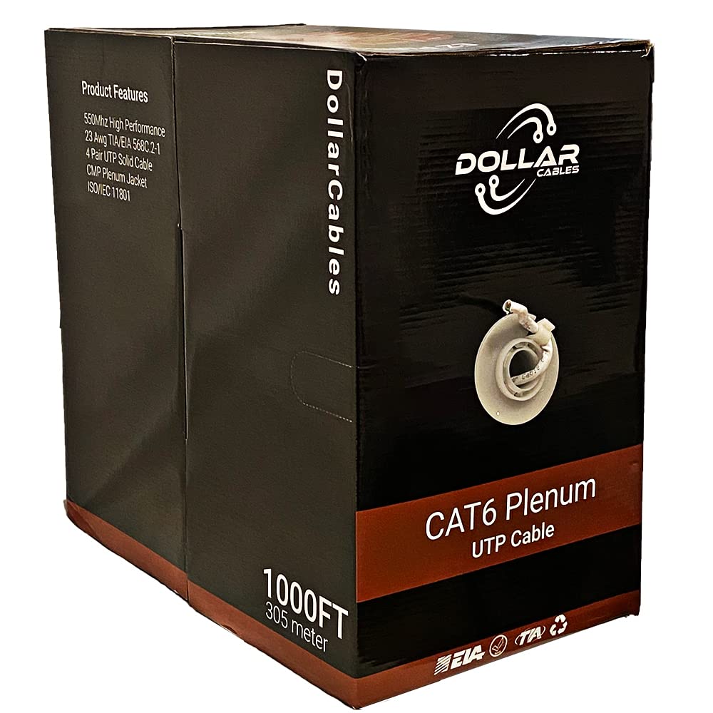 Cat6 Cable 1000ft Solid Conductors 23AWG 4Pair 550-MHz UTP Plenum CMP Rated White R937027