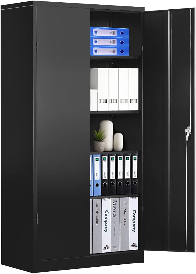 White Locking Metal Storage Cabinet with 2 Adjustable Shelves F328