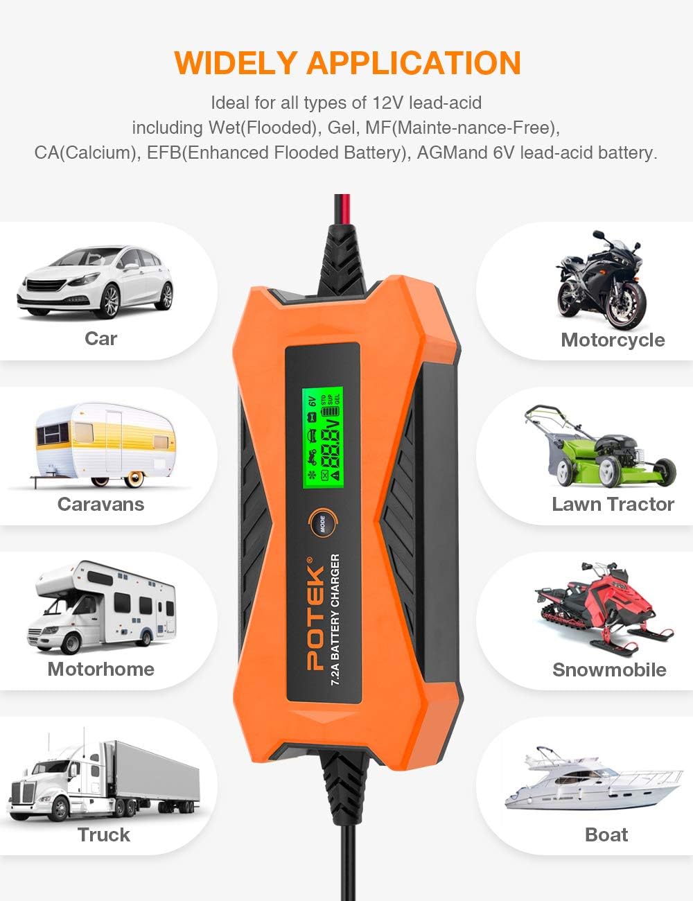 6V/12V 7.2A Smart Car Battery Charger and Maintainer A93515