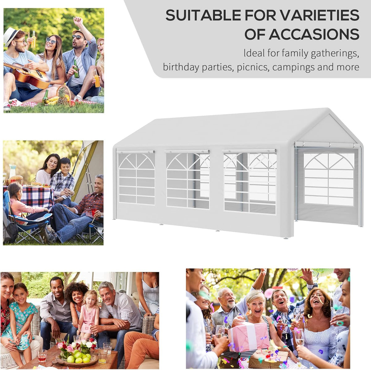 10 x 20ft Heavy Duty Carport Canopy with Removable Sidewalls, White I6278