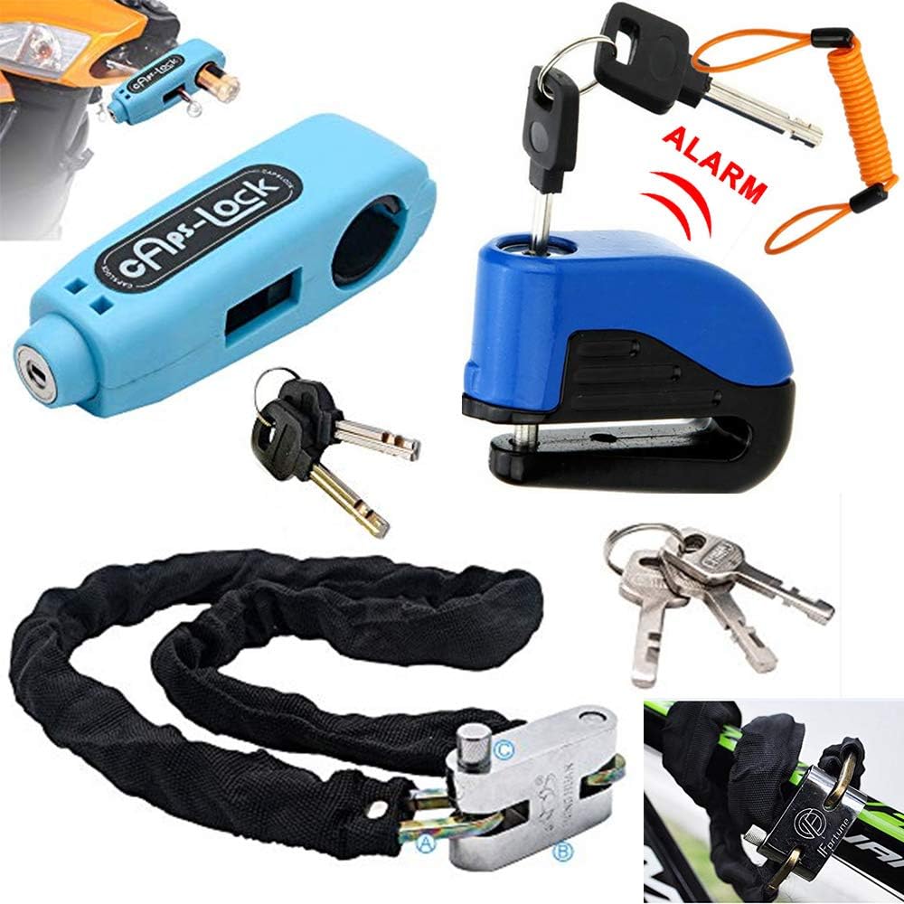 Alarm Disc Brake Lock + Motorcycle Handlebar Lock + Heavy Duty Padlock Set + 1.5m Reminder Cable Z930125