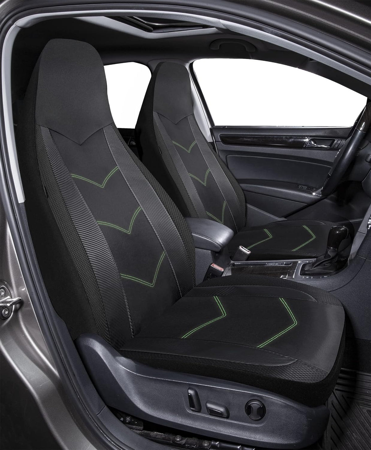 High Back Car Seat Covers Carbon Fiber Mesh Airbag Compatible 2PCS X20828