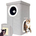 Collapsible 2-Level Plush Cat Condo Ottoman U4646