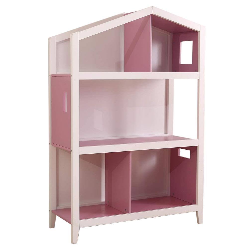 Pink and White Wooden Kids Bookcase with Five Open Shelves X5326