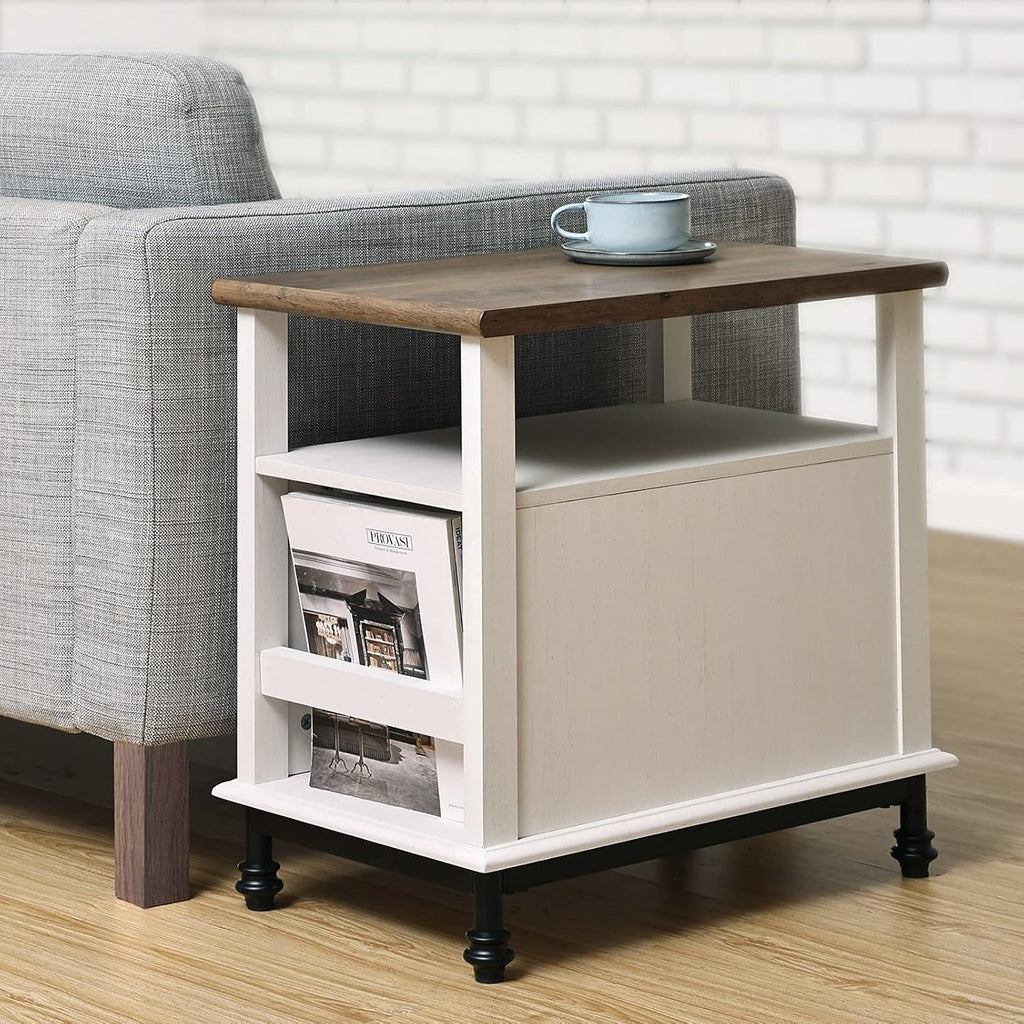 White Oak Nightstand with Storage Shelf and Cabinet P9387