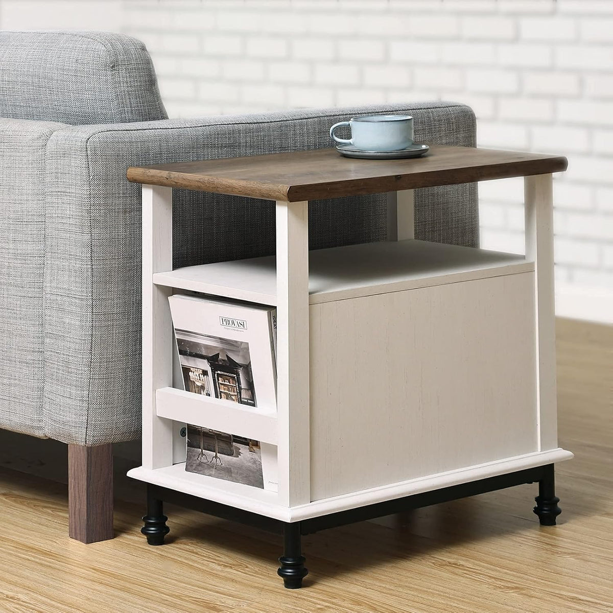 White Oak Nightstand with Storage Shelf and Cabinet P9387