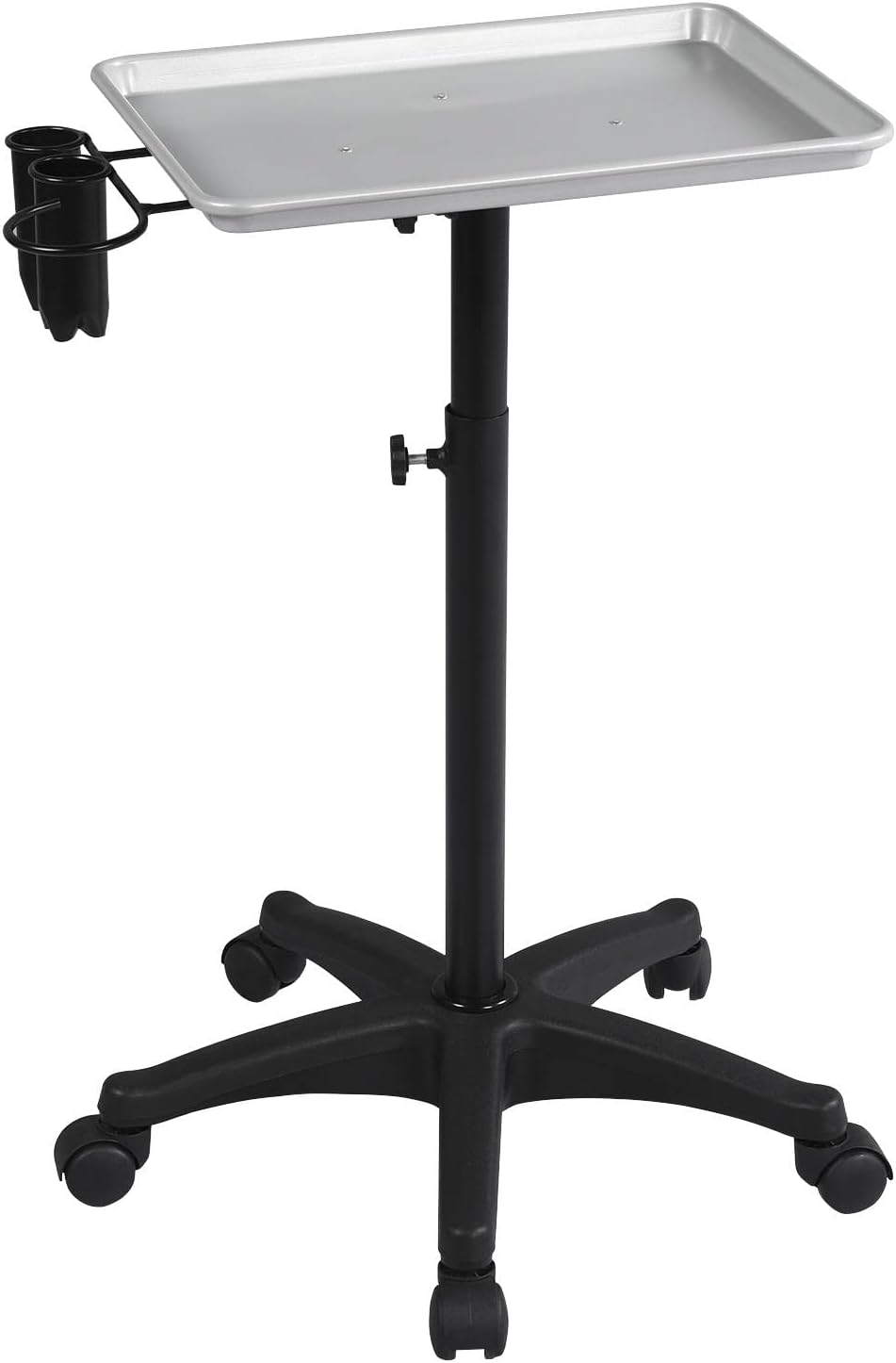 Rolling Salon Tray Aluminum Trolley Cart on Wheels Adjustable Height Silver G416