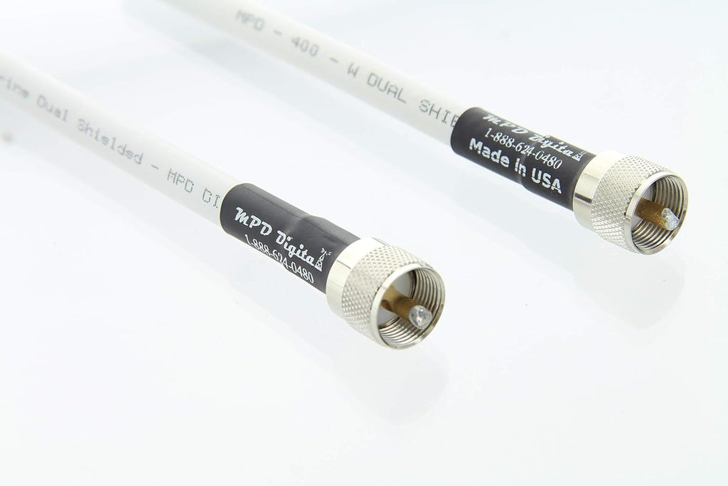 White 50 Ohm RF Coaxial Cable with UHF PL259 Male Connectors, 3 Feet Pack of 2 W775962
