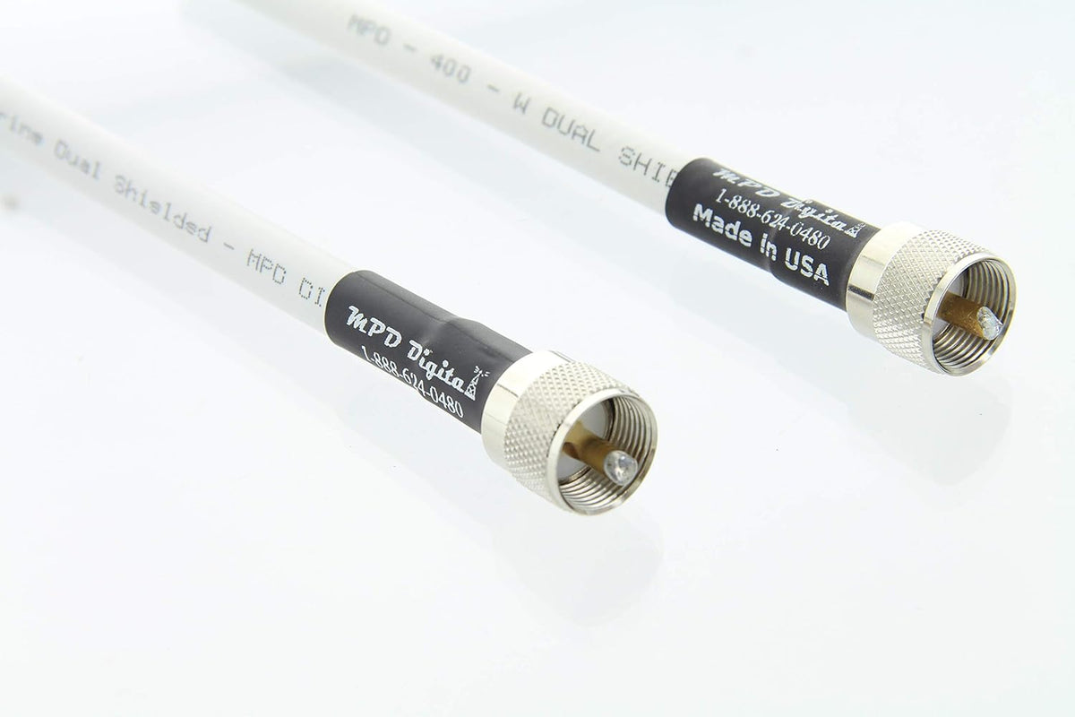 White 50 Ohm RF Coaxial Cable with UHF PL259 Male Connectors, 3 Feet Pack of 2 W775962