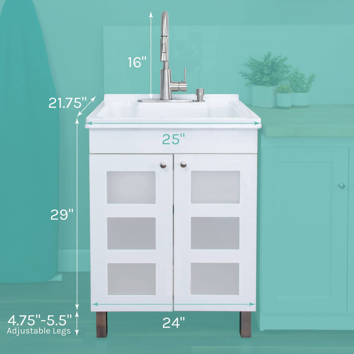 White Utility Sink with Cabinet and Pull-Down Faucet Z785906