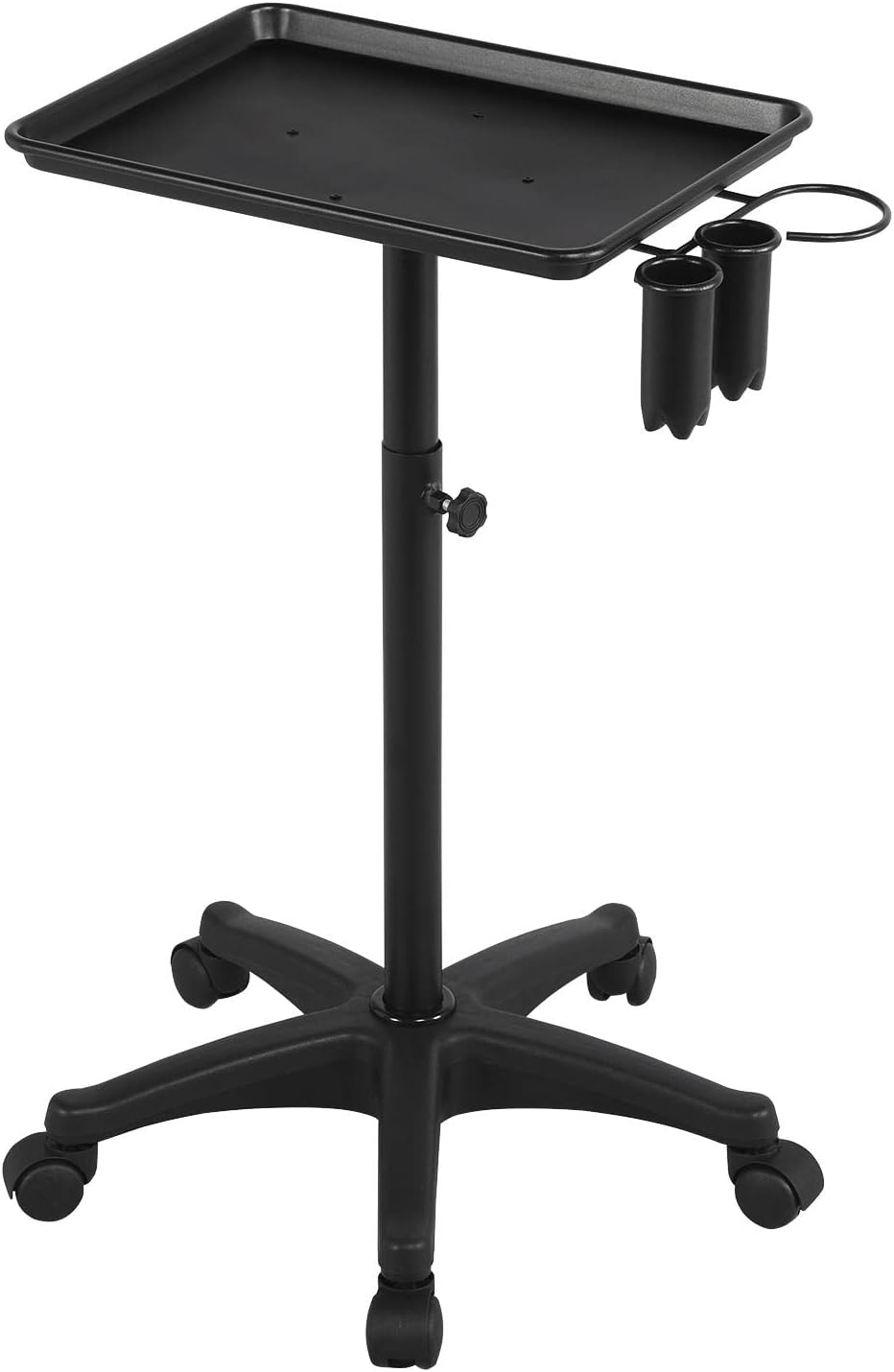 Rolling Salon Tray Aluminum Trolley Cart on Wheels Adjustable Height Silver G416
