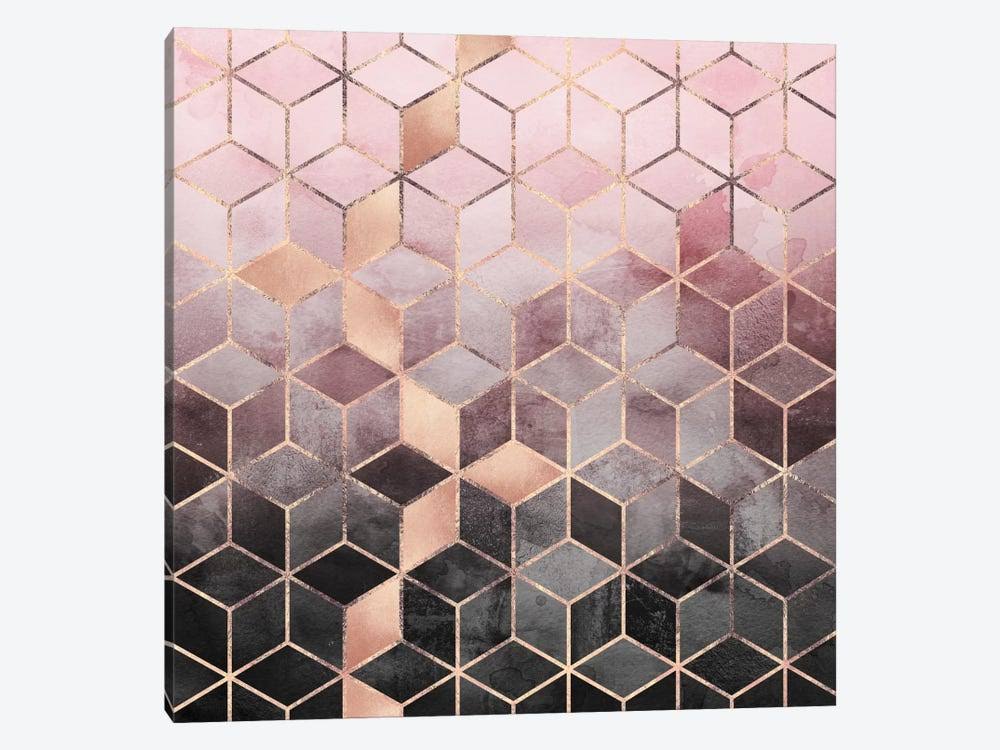 Pink Gray Cubes Wrapped Canvas E58740