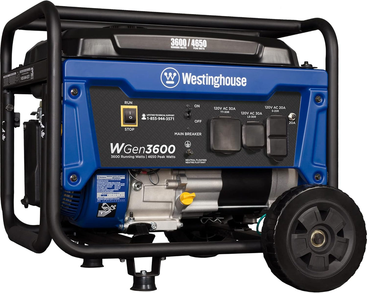 Portable Gas Powered Generator 3600 Rated 4650 Peak Watts L6415