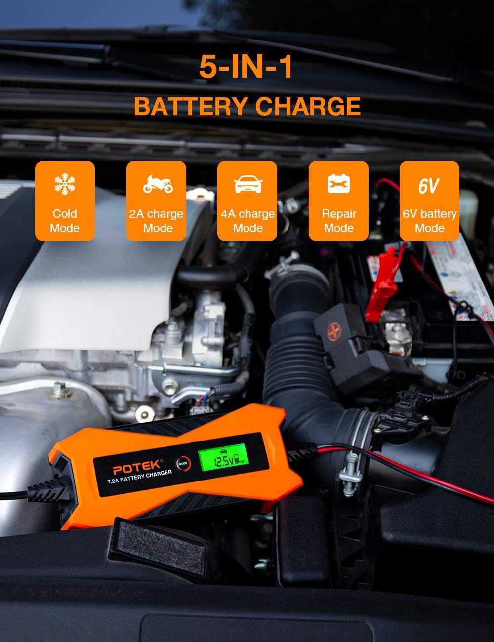 6V/12V 7.2A Smart Car Battery Charger and Maintainer A93515