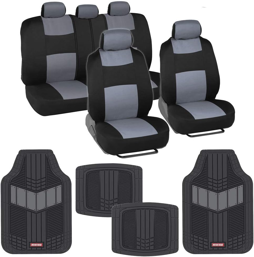 Two-Tone PolyPro Car Seat Covers Full Set with Rubber Car Floor Mats, Black & Blue H194