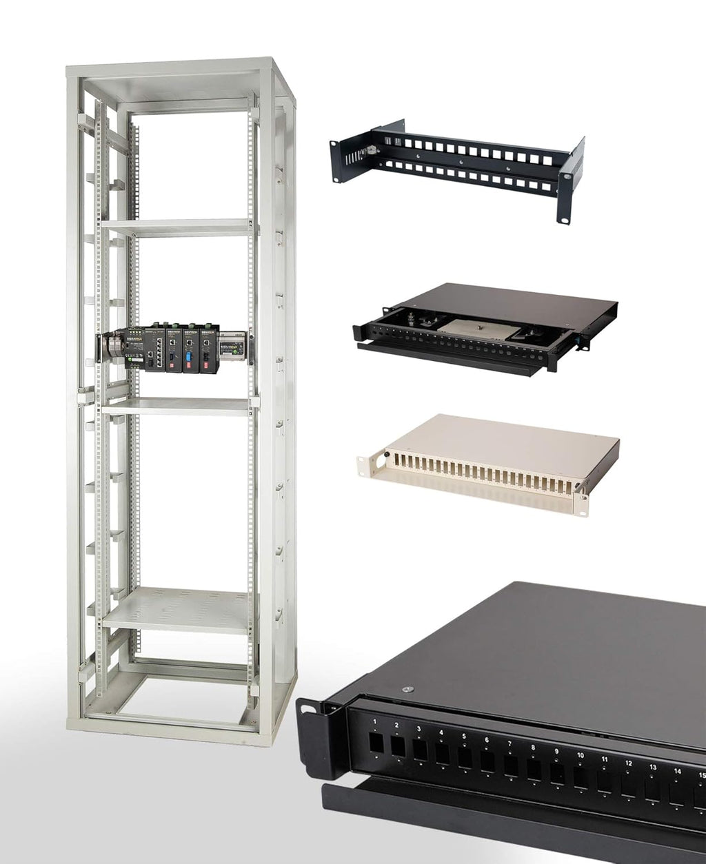 19 Inches Adjustable DIN-Rail Rack Mount Bracket 2U Black J810