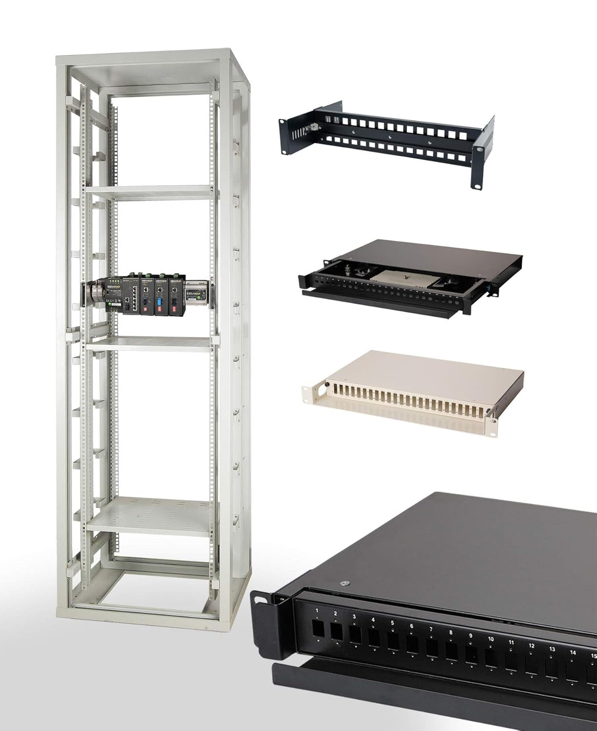 19 Inches Adjustable DIN-Rail Rack Mount Bracket 2U Black J810