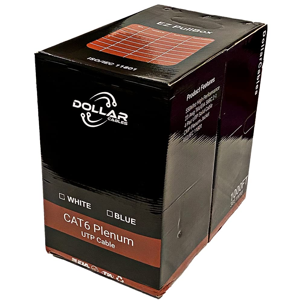 Cat6 Cable 1000ft Solid Conductors 23AWG 4Pair 550-MHz UTP Plenum CMP Rated White R937027