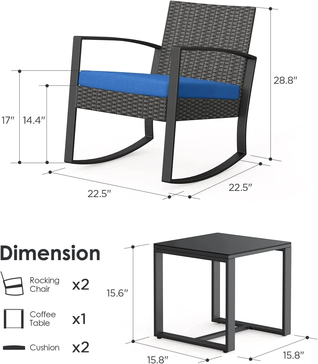 3-Piece Patio Wicker Chairs Set with Glass Coffee Table J63854