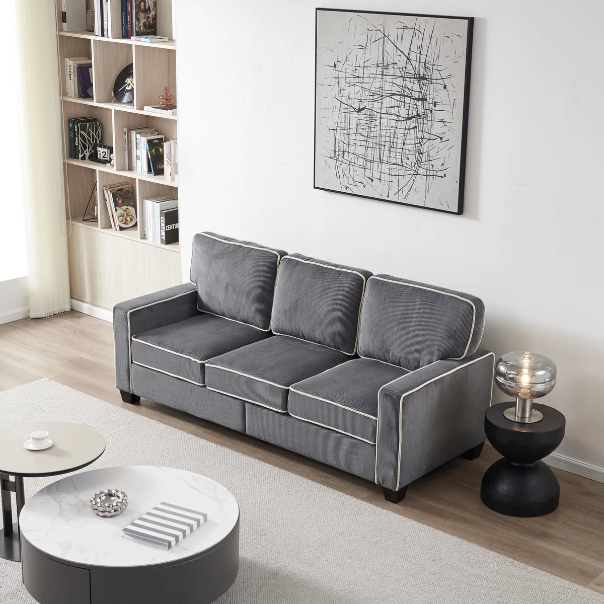 Dark Grey Corduroy Sofa with Storage W50894