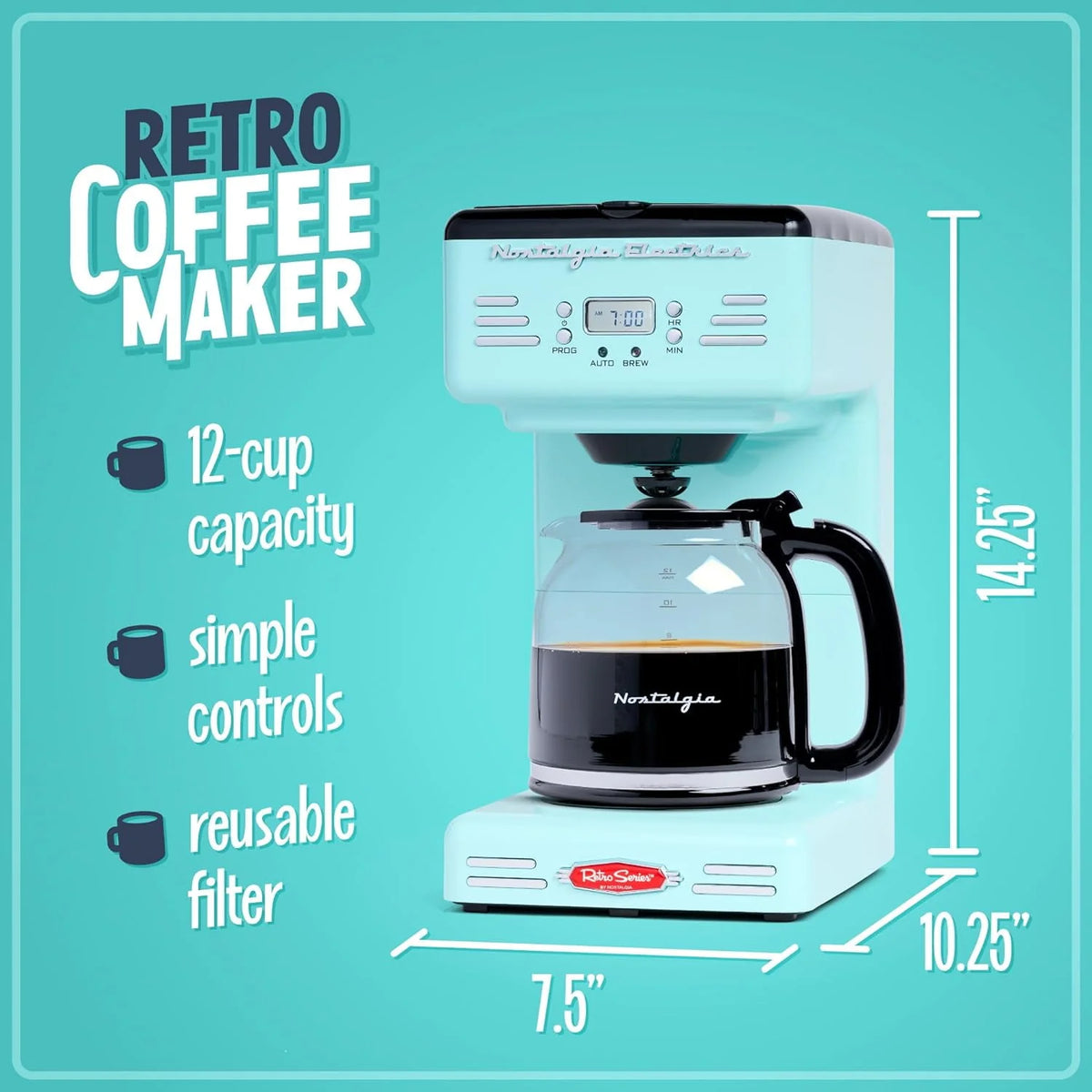 Aqua 12-Cup Programmable Retro Coffee Maker U346