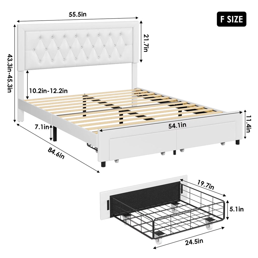 Queen Size 2 Drawers Black PU Leather Upholstered Platform Bed Z87804