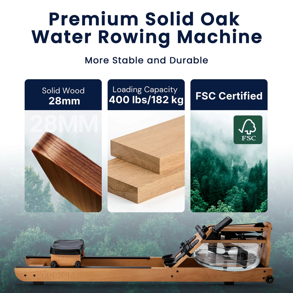 Water Rowing Machine with Performance Monitor Bluetooth 400 lbs Max Load X498