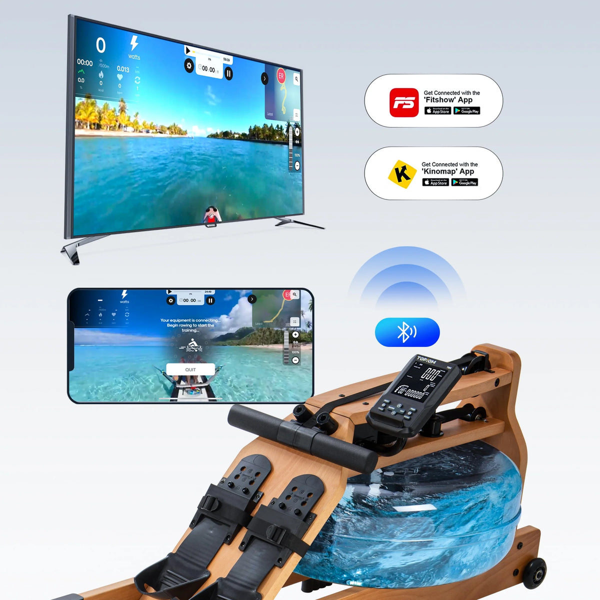 Water Rowing Machine with Performance Monitor Bluetooth 400 lbs Max Load X498