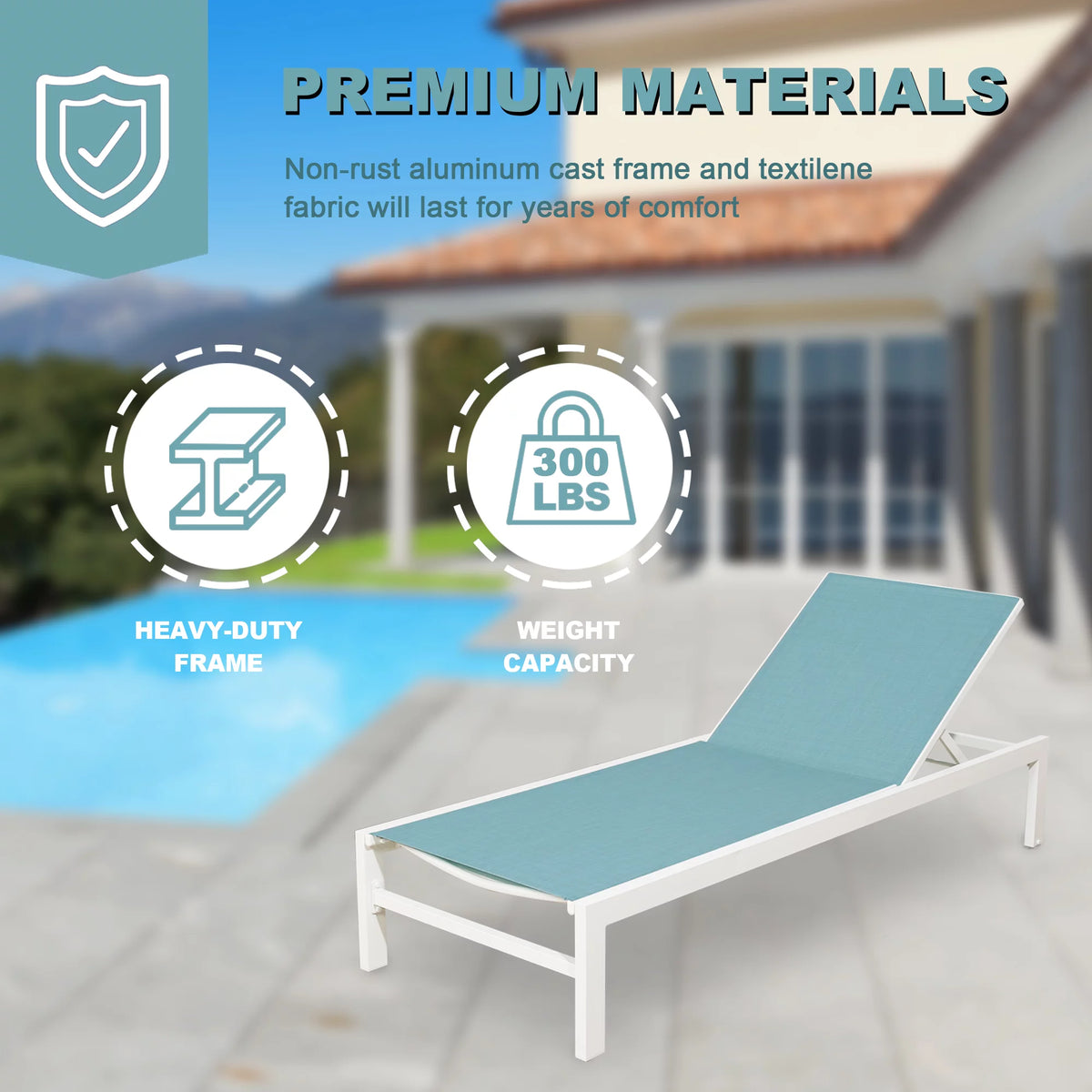 2 Pieces Outdoor Aluminum Chaise Lounge Chairs with Wheels K42436