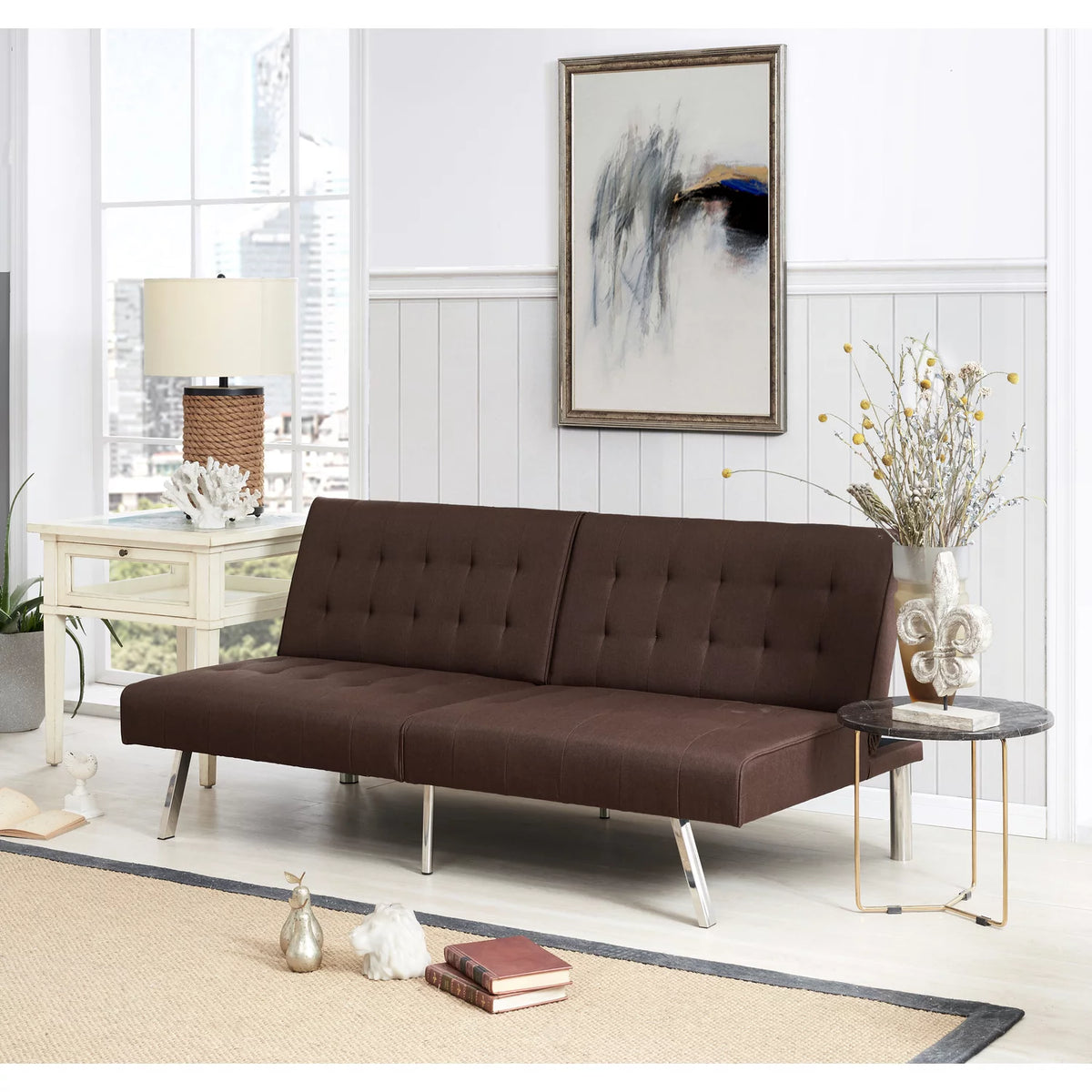 Espresso Linen Tufted Split Back Futon Sofa F2610