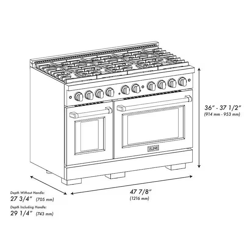 48 in. 8-Burner Freestanding Gas Range and Double Convection Oven in Stainless Steel and Black Matte Z11081