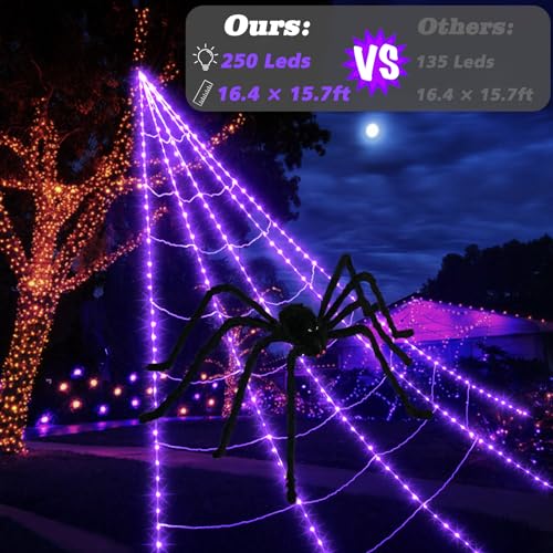 250 LED Purple Spider Web Lights with 8 Modes T494937