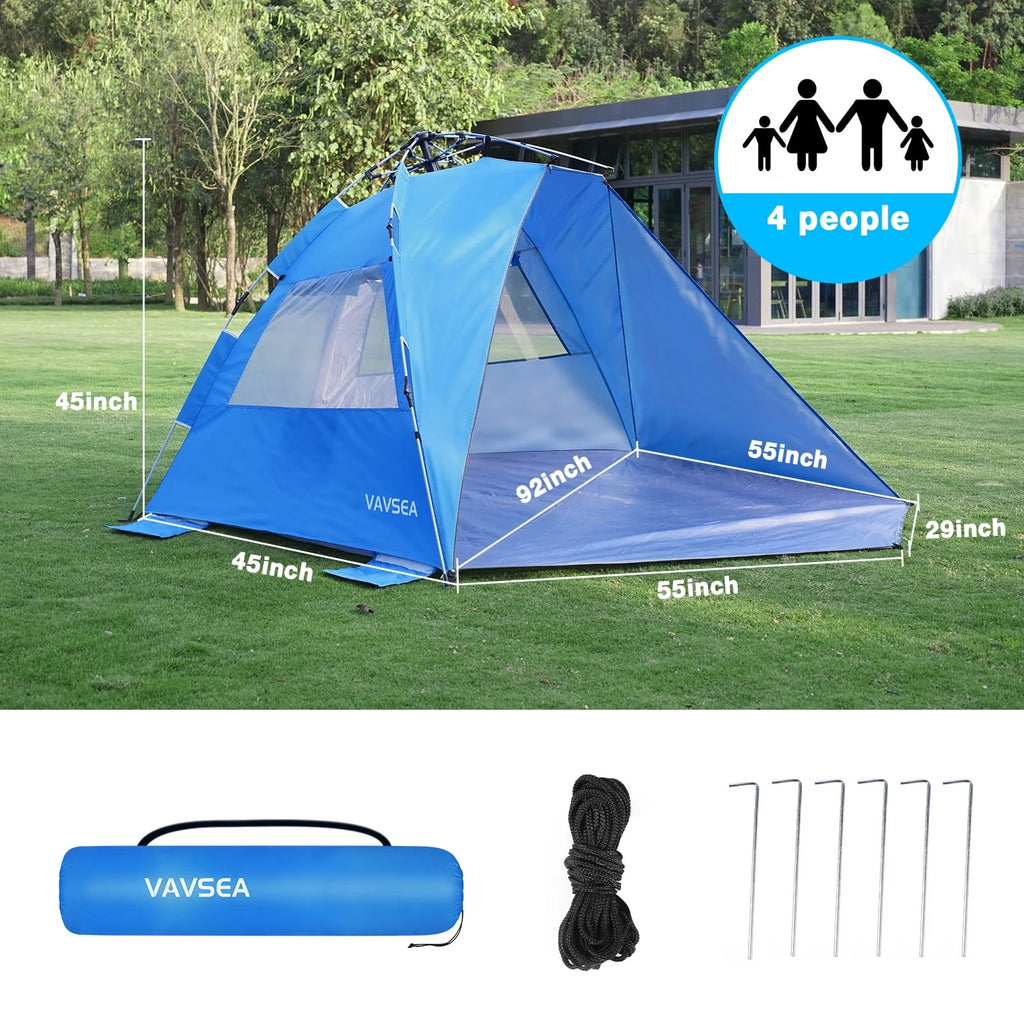 2-4 Person Pop-up Beach Tent UPF 50+ UV Protection Portable Waterproof Sunshade Blue C27507