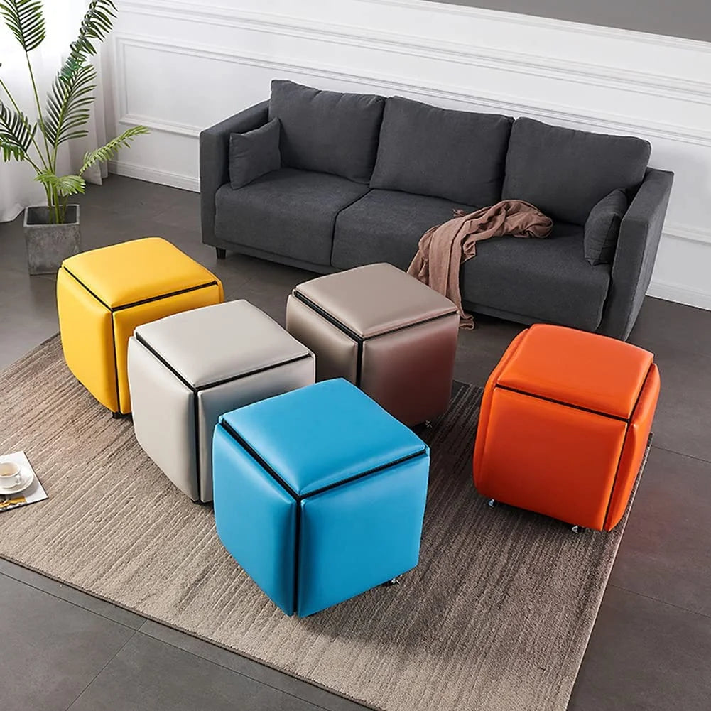 PU Leather Swivel Casters Stackable Ottoman Stool K355976