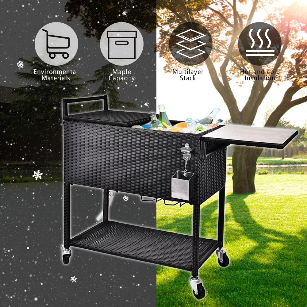 80 Quart Rattan Rolling Cooler Cart G695351
