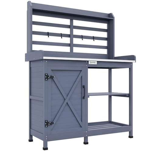 Wooden Potting Bench Table with Storage Cabinet I4846