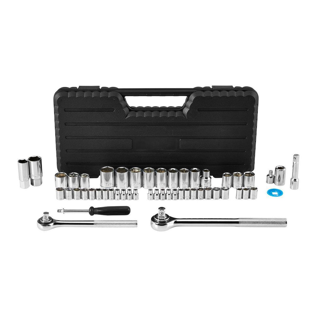 1/4 in., 3/8 in., 1/2 in. Drive SAE and Metric Socket Set, 51-Piece E494496