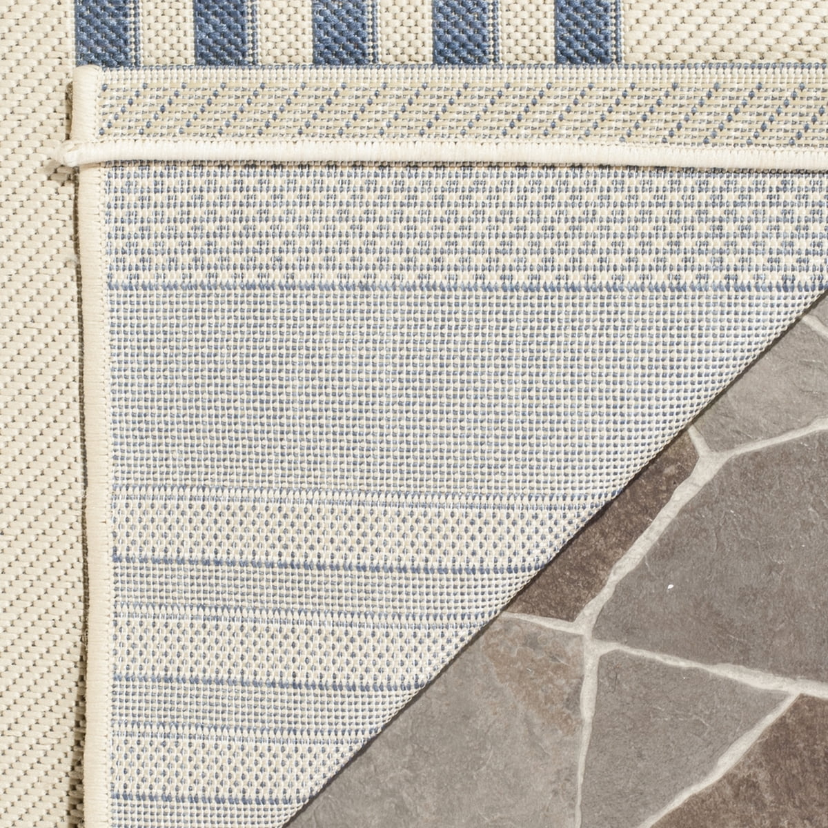 Beige Blue Striped Indoor Outdoor Area Rug 8' x 10' N796