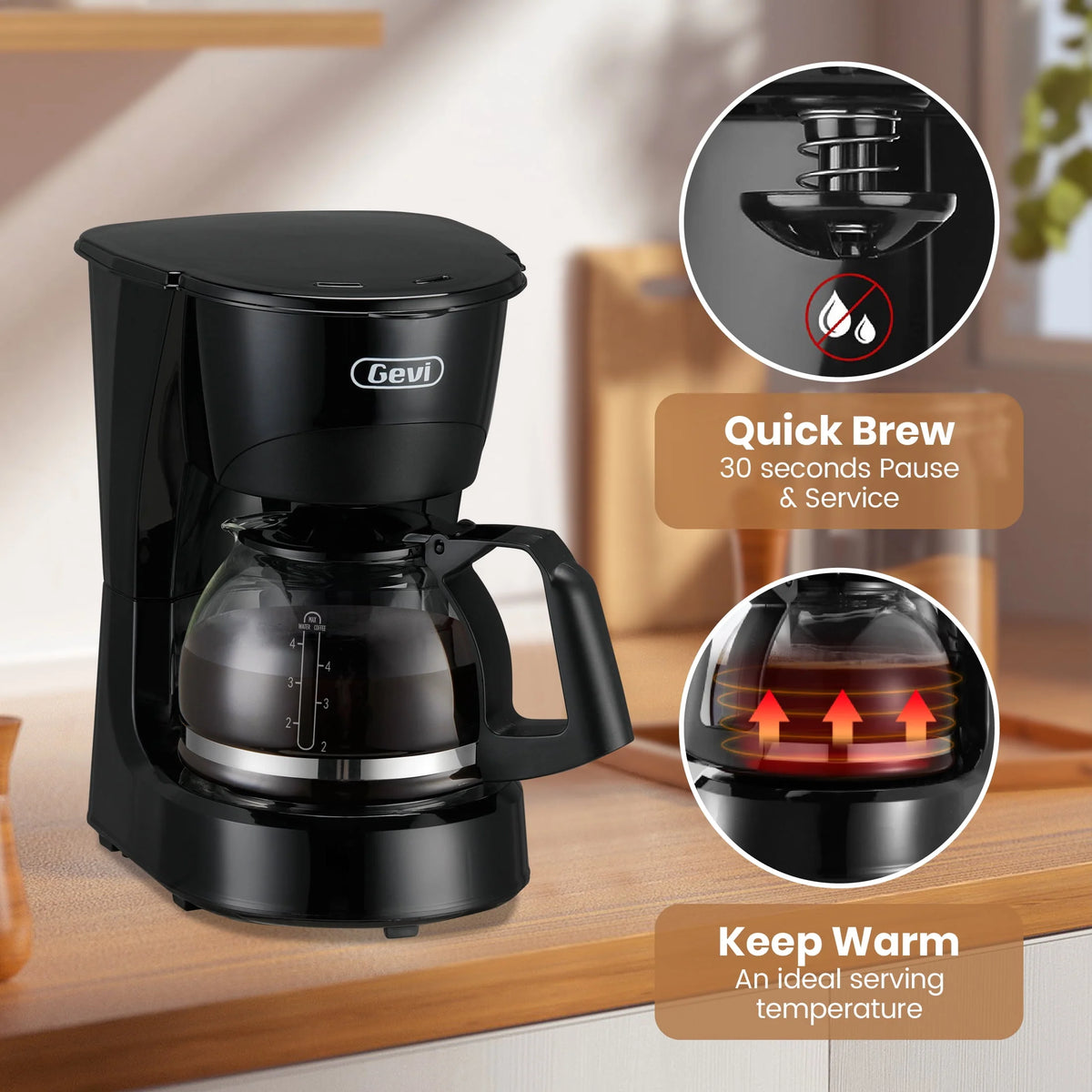 4 Cup Black Drip Coffee Maker with Reusable Filter V208