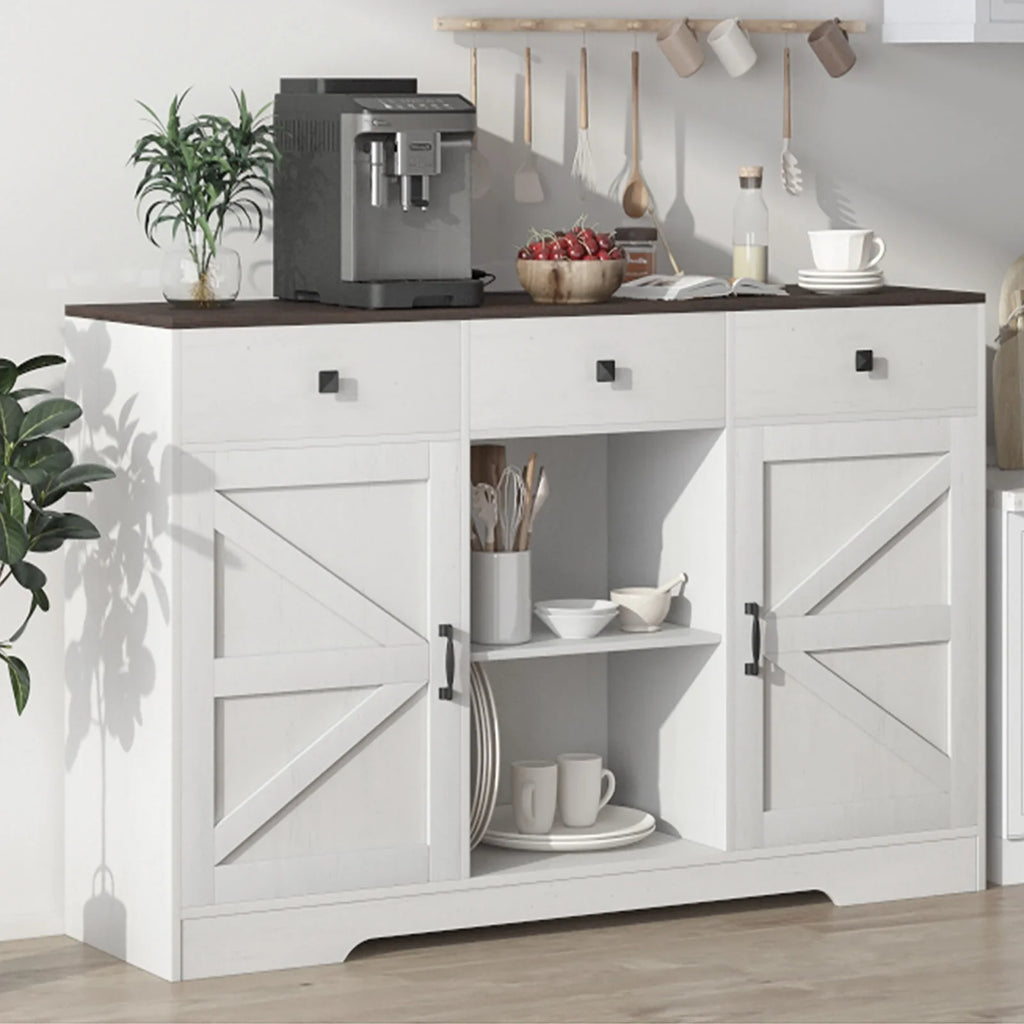 White 53" Wood Coffee Bar Cabinet with 3 Drawers L86742