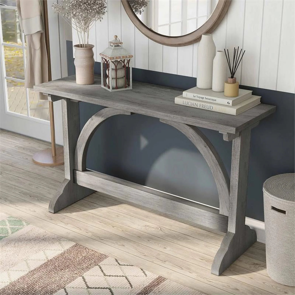 Rectangle Farmhouse Wood Console Table in Vintage Gray Oak Y9549
