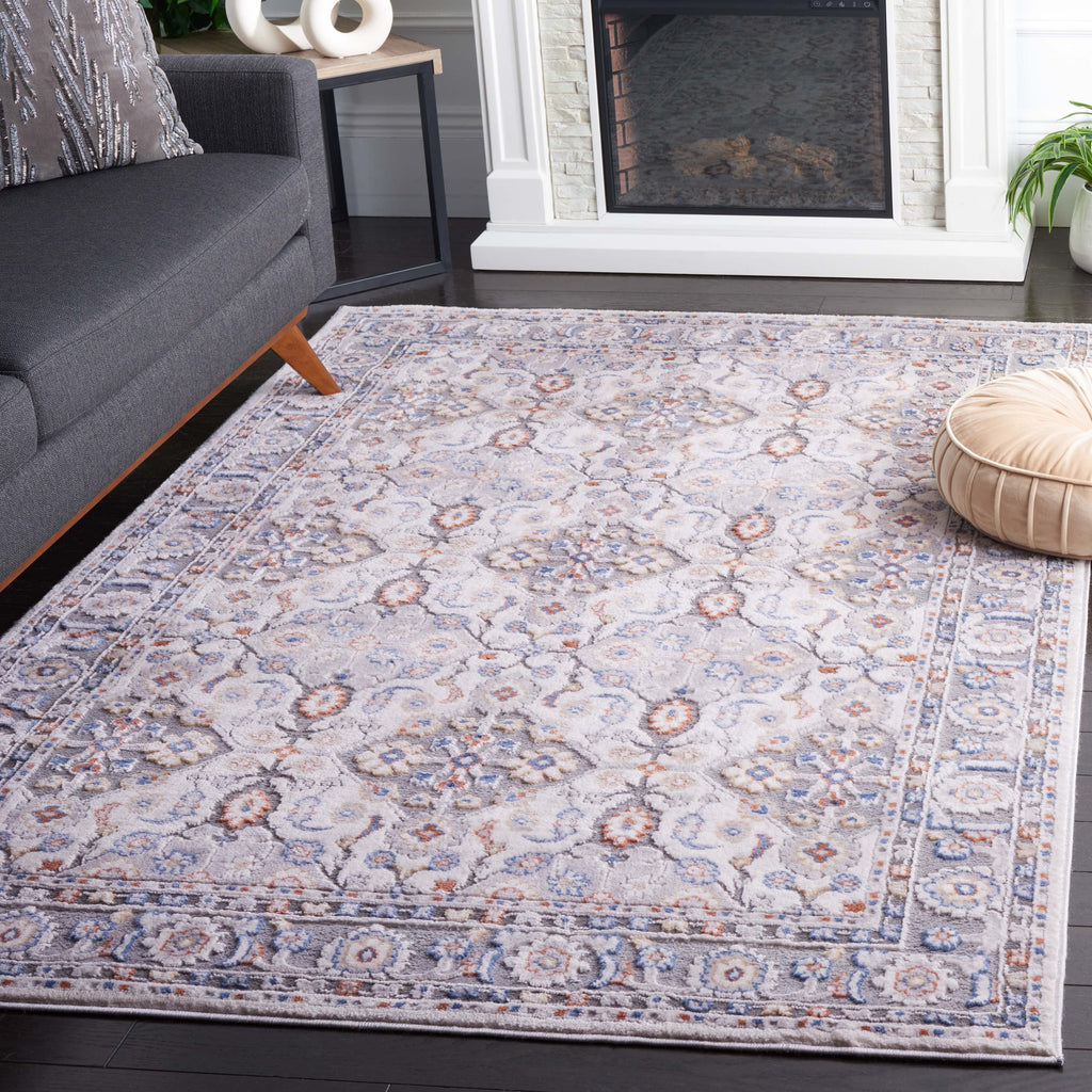 Grey Blue Rust 5 ft x 7 ft Area Rug V714